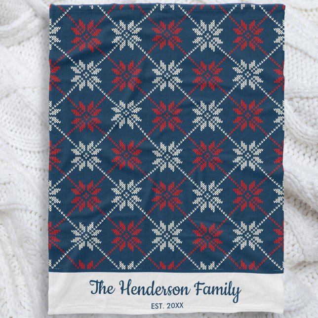Nordic Winter Snowflake Pattern Cosy Custom Text Fleece Blanket (Creator Uploaded)