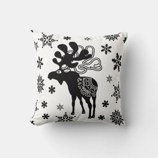 Nordic Winter Star Art and Snowflakes Cushion