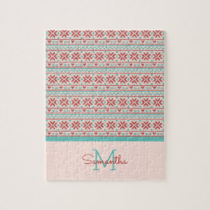 Nordic Winter Sweater Faux Knit Pattern Monogram Jigsaw Puzzle