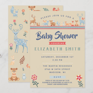 Nordic Woodland Animals Baby Shower Invitation