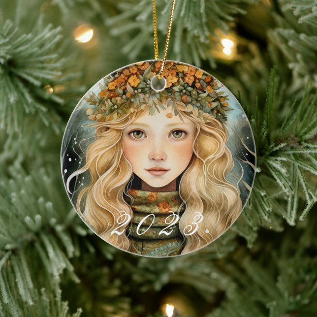 Nordic Yule Goddess Ornament with Custom Year (Tree)