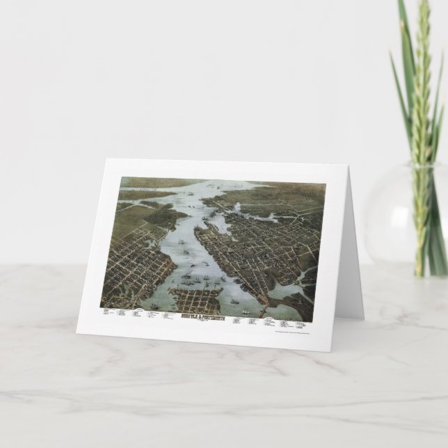 Norfolk and Portsmouth, VA Panoramic Map - 1873 Card (Front)