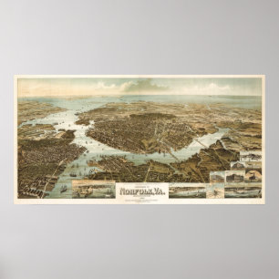 Norfolk birdseye map - 1892 (Wellge) BigMapBlog Poster