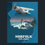 Norfolk East Anglia map  Poster<br><div class="desc">Norfolk East Anglia map in a beautiful style decorated with a light aircraft.</div>