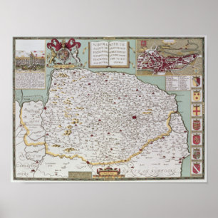 Norfolk, engraved by Jodocus Hondius Poster