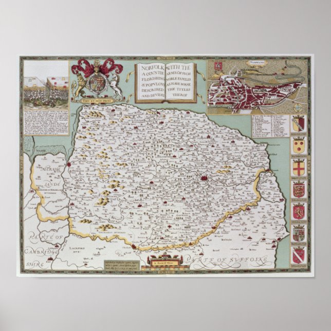 Norfolk, engraved by Jodocus Hondius Poster (Front)