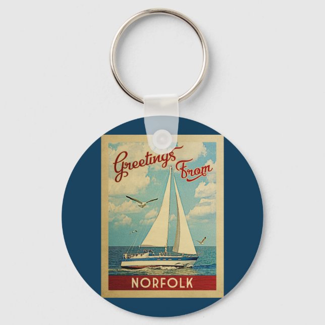 Norfolk Sailboat Vintage Travel Virginia Key Ring (Front)