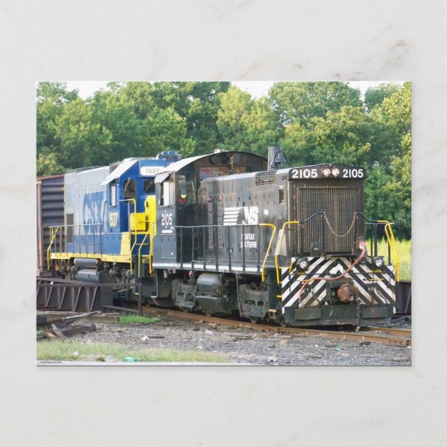Norfolk Southern SW- 1001 2105 & CSX 1537 Postcard (Front)