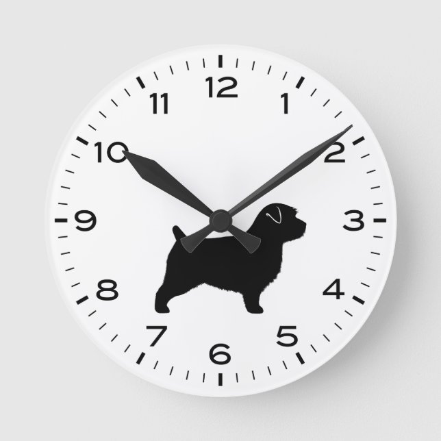 Norfolk Terrier Dog Breed Silhouette Round Clock (Front)