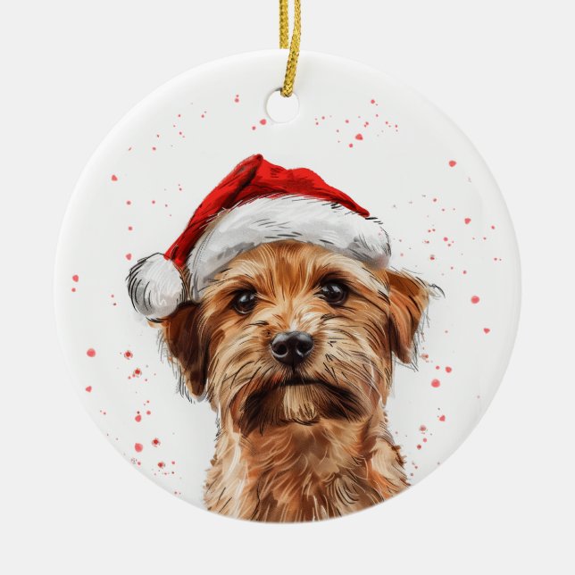 Norfolk Terrier Dog Christmas Personalized Ceramic Ornament (Front)
