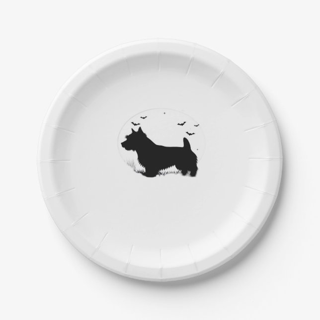 Norfolk Terrier Dog � Halloween Moon Silhouette Cl Paper Plate (Front)