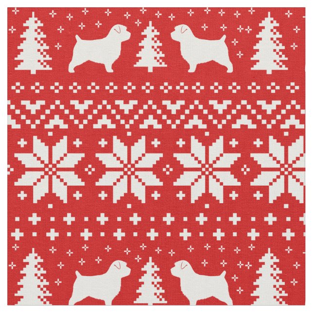 Norfolk Terrier Dog Silhouettes Christmas Holiday Fabric (Close Up)