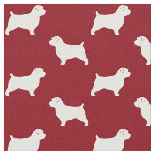 Norfolk Terrier Dog Silhouettes Red and White Fabric