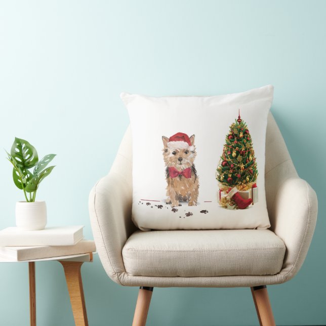 Norfolk Terrier Funny Christmas Dog with Tree Cushion (Chair)