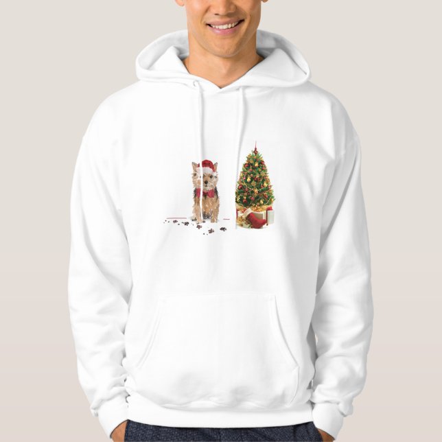 Norfolk Terrier Funny Christmas Dog with Tree Hoodie (Front)