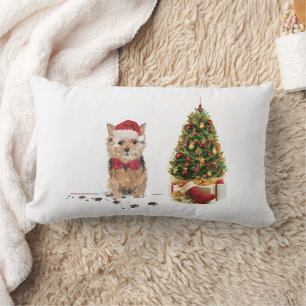 Norfolk Terrier Funny Christmas Dog with Tree Lumbar Cushion
