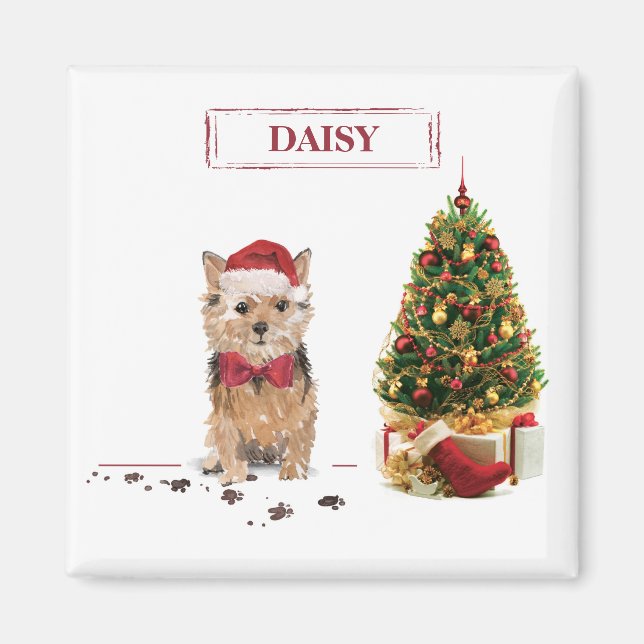 Norfolk Terrier Funny Christmas Dog with Tree Magnet (Front)