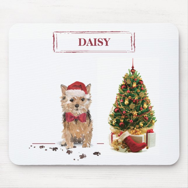 Norfolk Terrier Funny Christmas Dog with Tree Mouse Pad (Front)