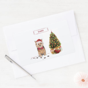 Norfolk Terrier Funny Christmas Dog with Tree Rectangular Sticker