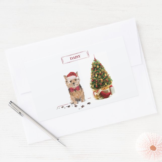 Norfolk Terrier Funny Christmas Dog with Tree Rectangular Sticker (Envelope)