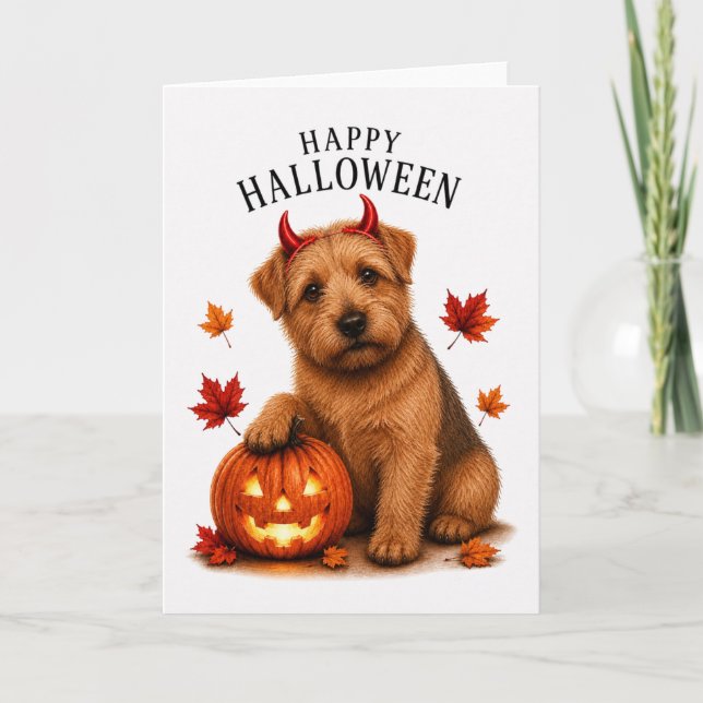 Norfolk Terrier Halloween Devil Dog Card (Front)