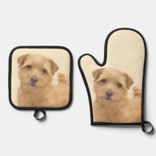 Norfolk Terrier Painting Cute Original Pet Dog Art Oven Mitt & Pot Holder Set