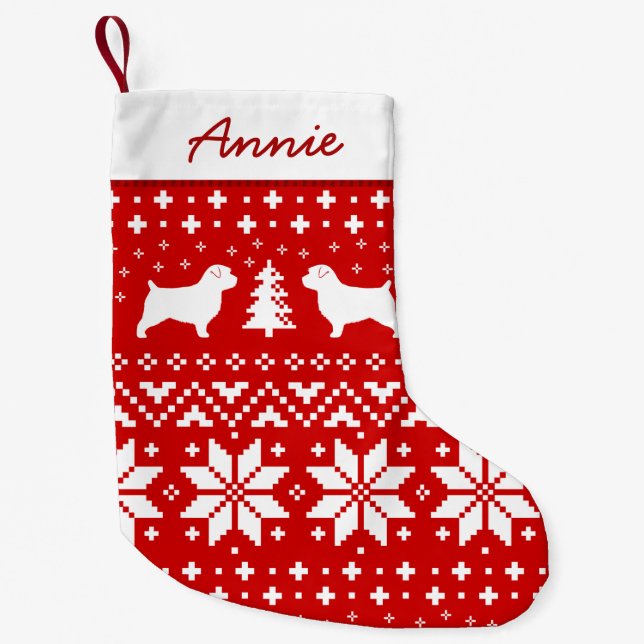 Norfolk Terrier Silhouettes Dogs Holiday Pattern Small Christmas Stocking (Front)