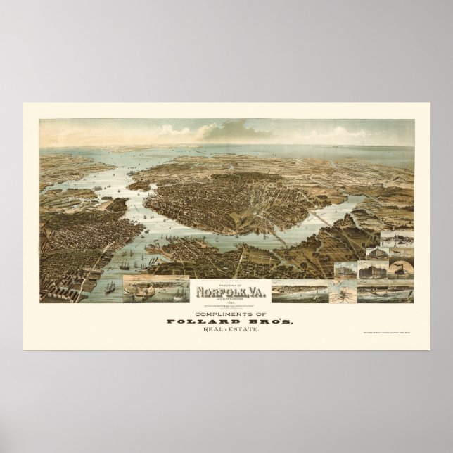Norfolk, VA Panoramic Map - 1892 Poster (Front)