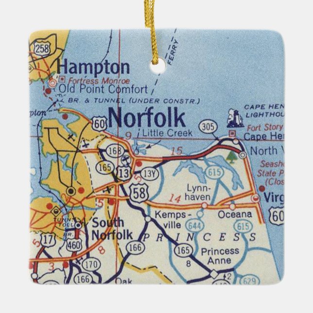 Norfolk VA Vintage Map Ceramic Ornament (Front)