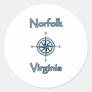 Norfolk Virginia Compass Rose Logo Classic Round Sticker