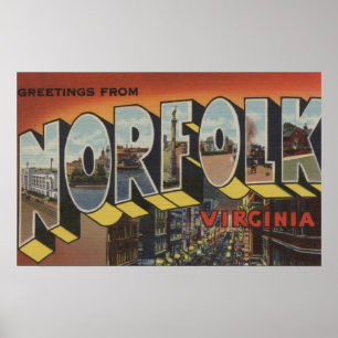 Norfolk, Virginia - Large Letter Scenes Poster