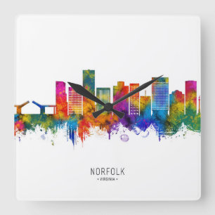 Norfolk Virginia Skyline Square Wall Clock