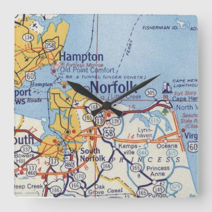 Norfolk Virginia Vintage Map Square Wall Clock