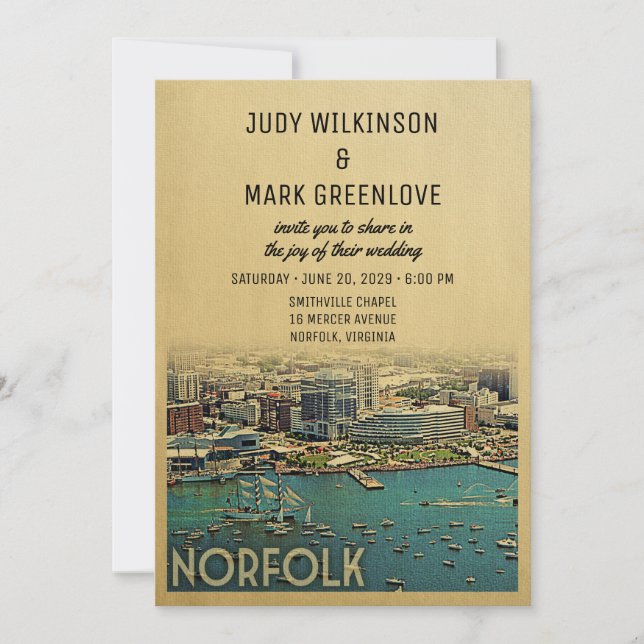 Norfolk Virginia Wedding Invitation Vintage (Front)