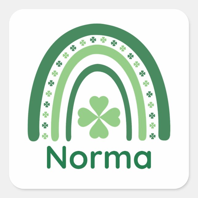 Norma Name Clover Boho Rainbow Square Sticker (Front)