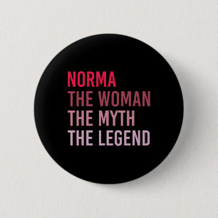 Norma The Woman Myth Legend Personalised Name Birt 6 Cm Round Badge