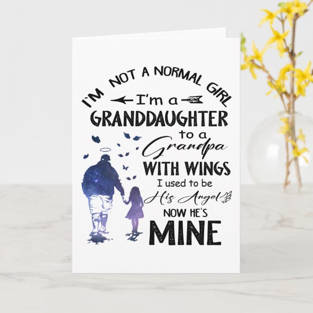 Normal Girl Granddaughter Grandpa With Wings Angel Card (Yellow Flower)