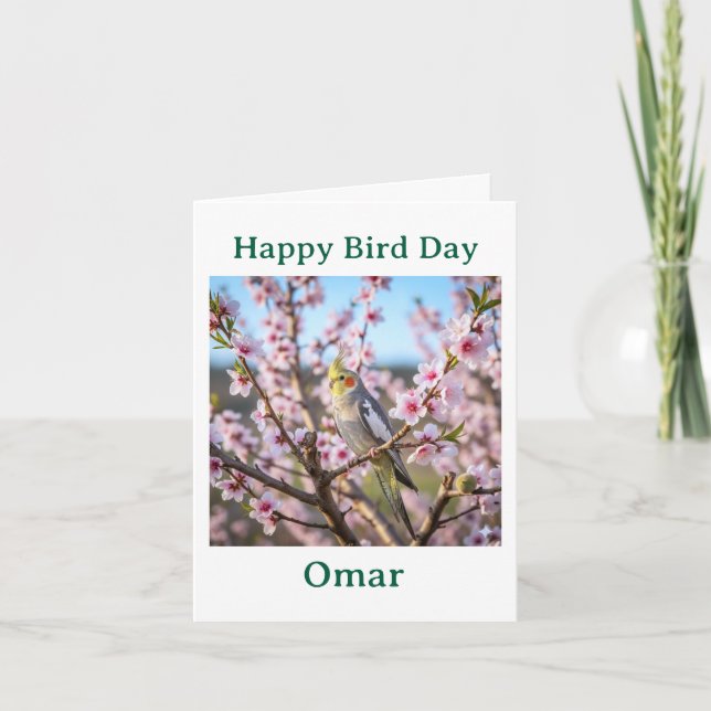 Normal Gray Cockatiel with Flowers Custom Birthday Card (Front)
