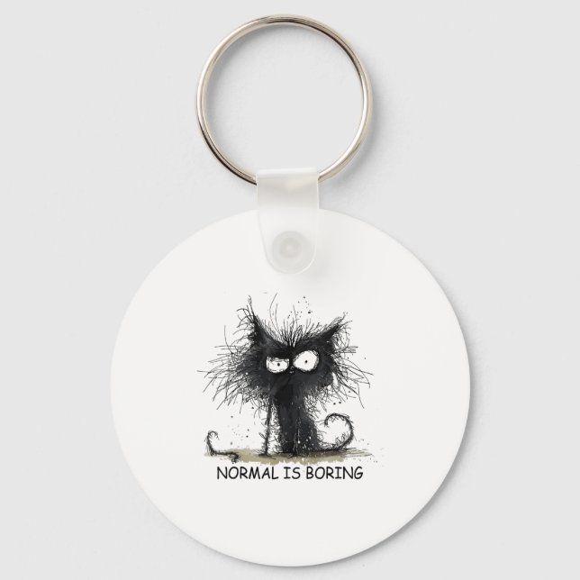 Normal Is Boring Funny Cat Graphic Tee Men Women  Key Ring (Front)