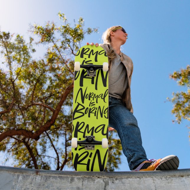 Normal Is Boring Lettering Wicked Acid Green Skateboard (Outdoor 1)