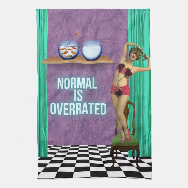 Normal is Overrated Funky & Fun Altered Art  Tea Towel (Vertical)