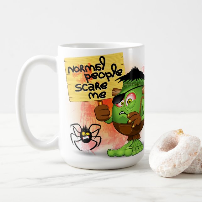 'Normal People Scare Me' Frankenstein Character Coffee Mug (With Donut)