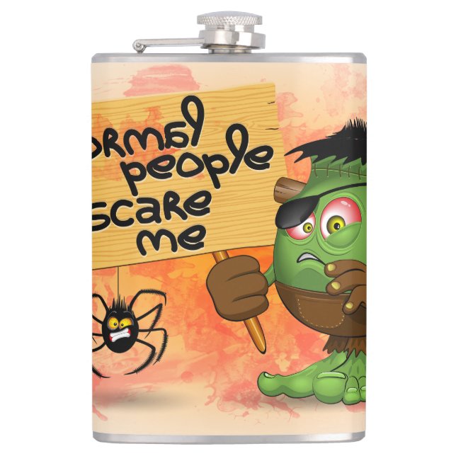 'Normal People Scare Me' Frankenstein Character Hip Flask (Front)