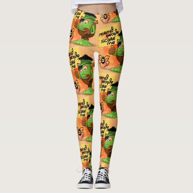 'Normal People Scare Me' Frankenstein Character Leggings (Front)