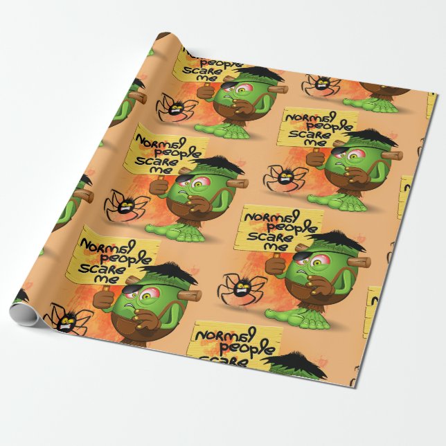 'Normal People Scare Me' Frankenstein Character Wrapping Paper (Unrolled)