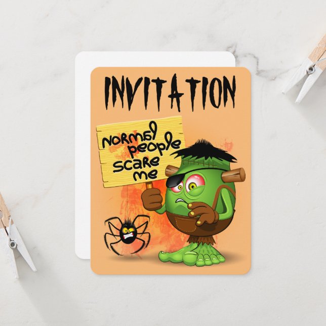 'Normal People Scare Me' Humorous Frankenstein Invitation (Front/Back In Situ)