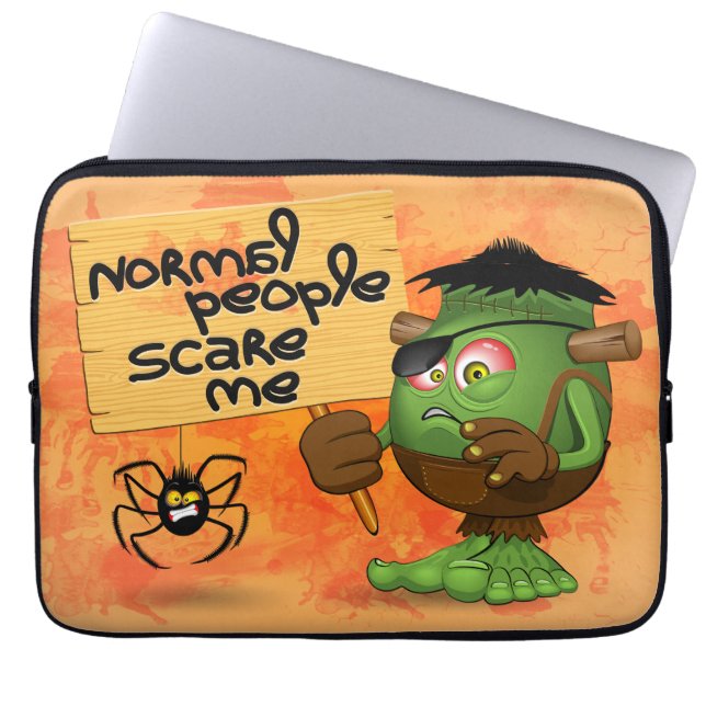'Normal People Scare Me' Humorous Frankenstein Laptop Sleeve (Front)