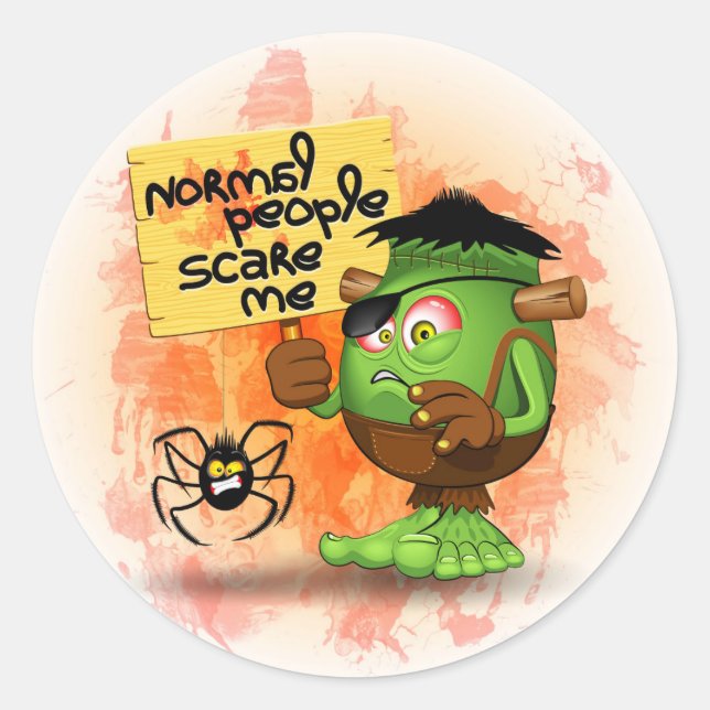 'Normal People Scare Me' Humourous Frankenstein Classic Round Sticker (Front)