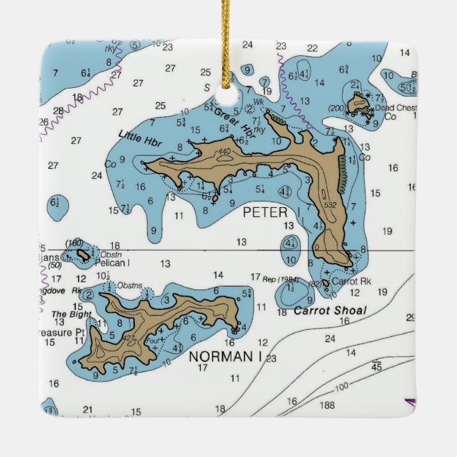 Norman Island BVI Chart Ceramic Ornament (Back)