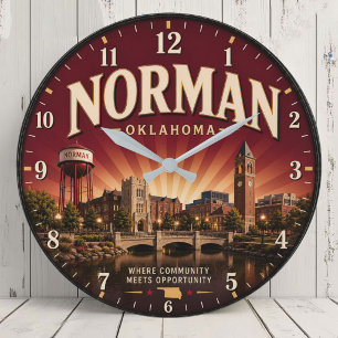 Norman Oklahoma Historic College Town Large Clock